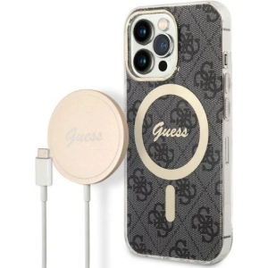 Zestaw Guess etui + ładowarka bezprzewodowa GUBPP13LH4EACSK Apple iPhone 13 Pro czarny/black hard case 4G Print MagSafe