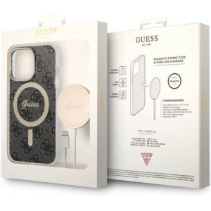 Zestaw Guess etui + ładowarka bezprzewodowa GUBPP13LH4EACSK Apple iPhone 13 Pro czarny/black hard case 4G Print MagSafe
