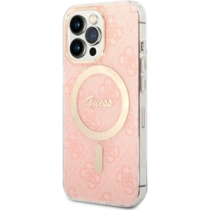 Zestaw Guess etui + ładowarka bezprzewodowa GUBPP13LH4EACSP Apple iPhone 13 Pro różowy/pink hard case 4G Print MagSafe