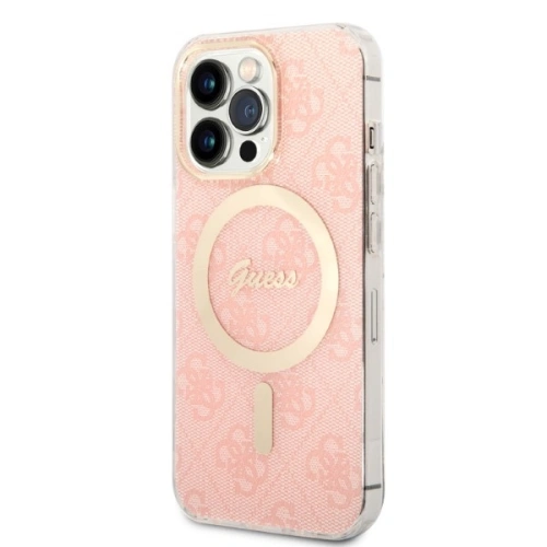 Zestaw Guess etui + ładowarka bezprzewodowa GUBPP13LH4EACSP Apple iPhone 13 Pro różowy/pink hard case 4G Print MagSafe