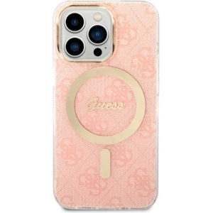 Zestaw Guess etui + ładowarka bezprzewodowa GUBPP13LH4EACSP Apple iPhone 13 Pro różowy/pink hard case 4G Print MagSafe