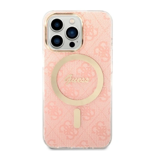 Zestaw Guess etui + ładowarka bezprzewodowa GUBPP13LH4EACSP Apple iPhone 13 Pro różowy/pink hard case 4G Print MagSafe