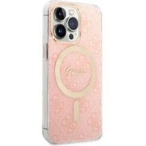 Zestaw Guess etui + ładowarka bezprzewodowa GUBPP13LH4EACSP Apple iPhone 13 Pro różowy/pink hard case 4G Print MagSafe