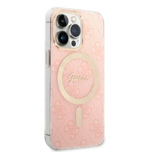 Zestaw Guess etui + ładowarka bezprzewodowa GUBPP13LH4EACSP Apple iPhone 13 Pro różowy/pink hard case 4G Print MagSafe