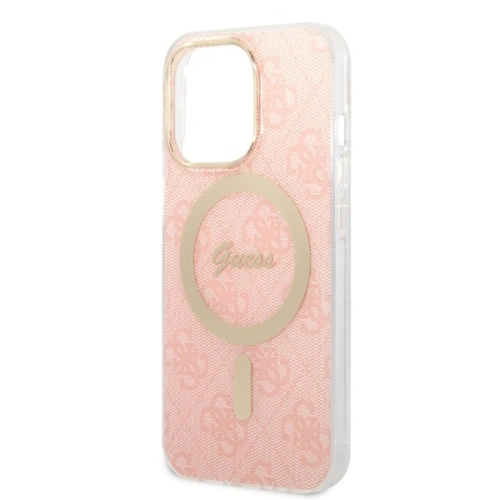Zestaw Guess etui + ładowarka bezprzewodowa GUBPP13LH4EACSP Apple iPhone 13 Pro różowy/pink hard case 4G Print MagSafe