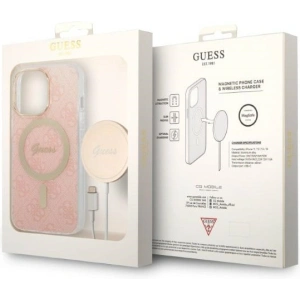 Zestaw Guess etui + ładowarka bezprzewodowa GUBPP13LH4EACSP Apple iPhone 13 Pro różowy/pink hard case 4G Print MagSafe