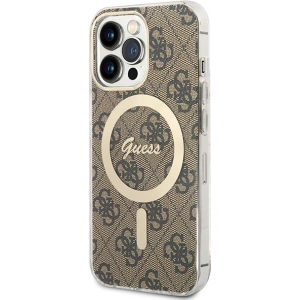 Zestaw Guess etui + ładowarka bezprzewodowa GUBPP13LH4EACSW Apple iPhone 13 Pro brązowy/brown hard case 4G Print MagSafe