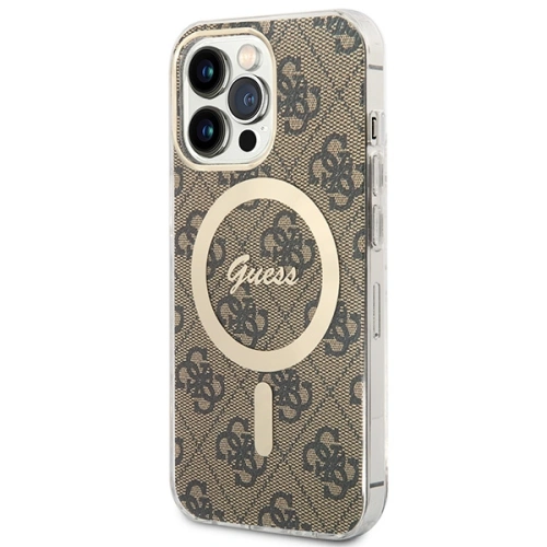 Zestaw Guess etui + ładowarka bezprzewodowa GUBPP13LH4EACSW Apple iPhone 13 Pro brązowy/brown hard case 4G Print MagSafe