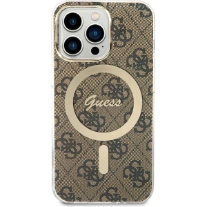 Zestaw Guess etui + ładowarka bezprzewodowa GUBPP13LH4EACSW Apple iPhone 13 Pro brązowy/brown hard case 4G Print MagSafe