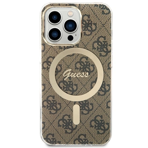 Zestaw Guess etui + ładowarka bezprzewodowa GUBPP13LH4EACSW Apple iPhone 13 Pro brązowy/brown hard case 4G Print MagSafe