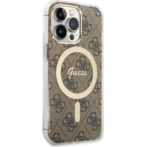 Zestaw Guess etui + ładowarka bezprzewodowa GUBPP13LH4EACSW Apple iPhone 13 Pro brązowy/brown hard case 4G Print MagSafe