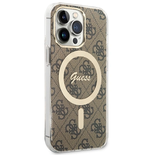 Zestaw Guess etui + ładowarka bezprzewodowa GUBPP13LH4EACSW Apple iPhone 13 Pro brązowy/brown hard case 4G Print MagSafe
