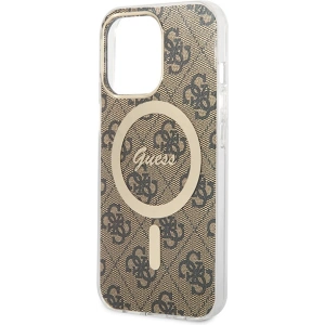 Zestaw Guess etui + ładowarka bezprzewodowa GUBPP13LH4EACSW Apple iPhone 13 Pro brązowy/brown hard case 4G Print MagSafe
