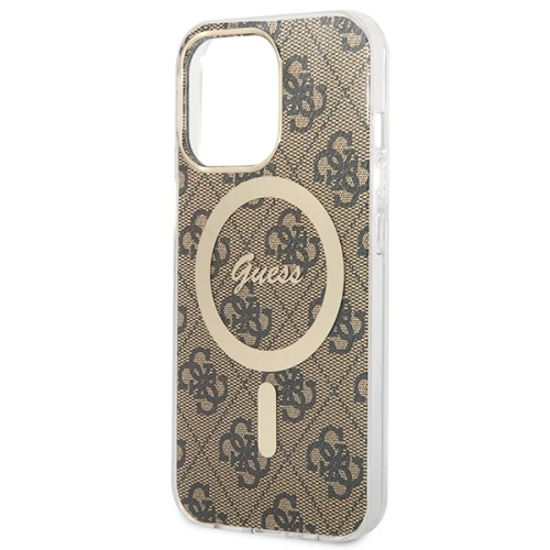 Zestaw Guess etui + ładowarka bezprzewodowa GUBPP13LH4EACSW Apple iPhone 13 Pro brązowy/brown hard case 4G Print MagSafe