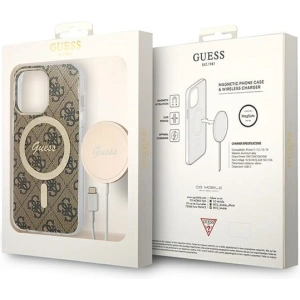 Zestaw Guess etui + ładowarka bezprzewodowa GUBPP13LH4EACSW Apple iPhone 13 Pro brązowy/brown hard case 4G Print MagSafe