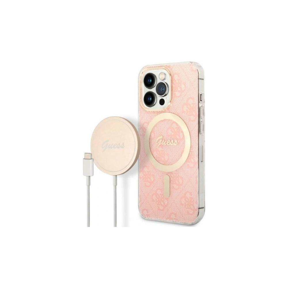 Hurtownia GSM - Set Guess Case + kabelloses Ladegerät GUBPP13XH4EACSP Apple iPhone 13 Pro Max rosa/pink Hardcase 4G Print MagSafe - GUE2289 - {ean13} - Hurt