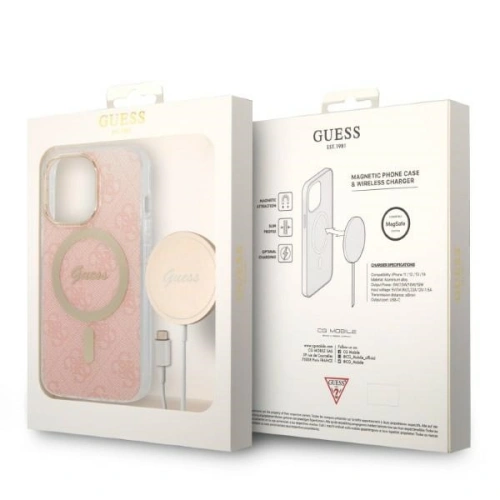 Zestaw Guess etui + ładowarka bezprzewodowa GUBPP13XH4EACSP Apple iPhone 13 Pro Max różowy/pink hard case 4G Print MagSafe