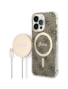 Sada Guess pouzdro + bezdrátová nabíječka GUBPP13XH4EACSW Apple iPhone 13 Pro Max hnědý/brown hard case 4G Print MagSafe