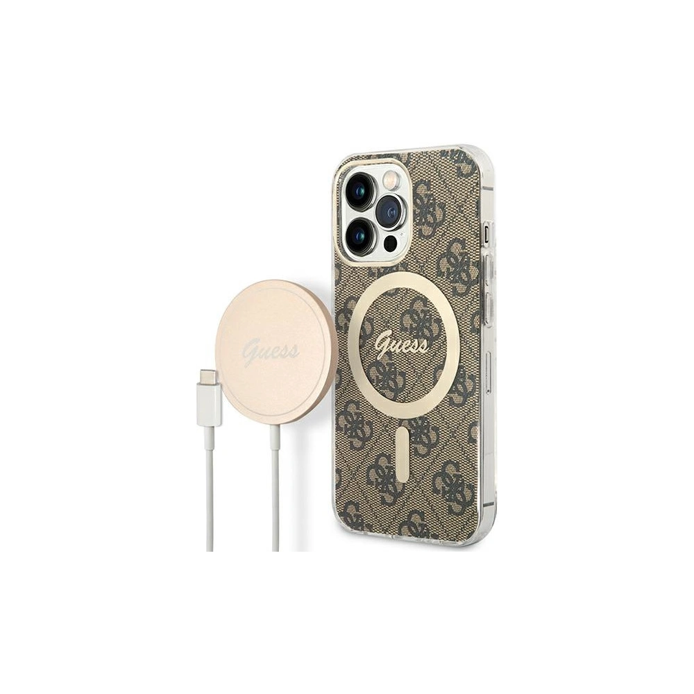 Hurtownia GSM - Set Guess husă + încărcător wireless GUBPP13XH4EACSW Apple iPhone 13 Pro Max maro/brown hard case 4G Print MagSafe - GUE2290 - {ean13} - Hurt