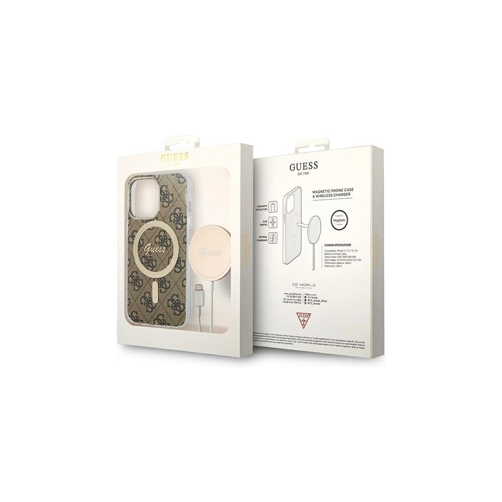 Hurtownia GSM - Set Guess husă + încărcător wireless GUBPP13XH4EACSW Apple iPhone 13 Pro Max maro/brown hard case 4G Print MagSafe - GUE2290 - {ean13} - Hurt
