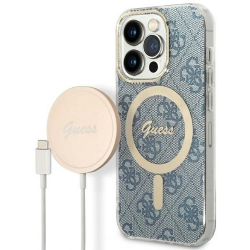 Guess Distributor - 3666339102982 - GUE2291 - Guess GUBPP14LH4EACSB Case + Wireless Charger Apple iPhone 14 Pro blue hard case 4G Print MagSafe - B2B homescreen