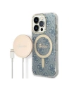 Set Guess husă + încărcător wireless GUBPP14LH4EACSB Apple iPhone 14 Pro albastru/case dură 4G Print MagSafe