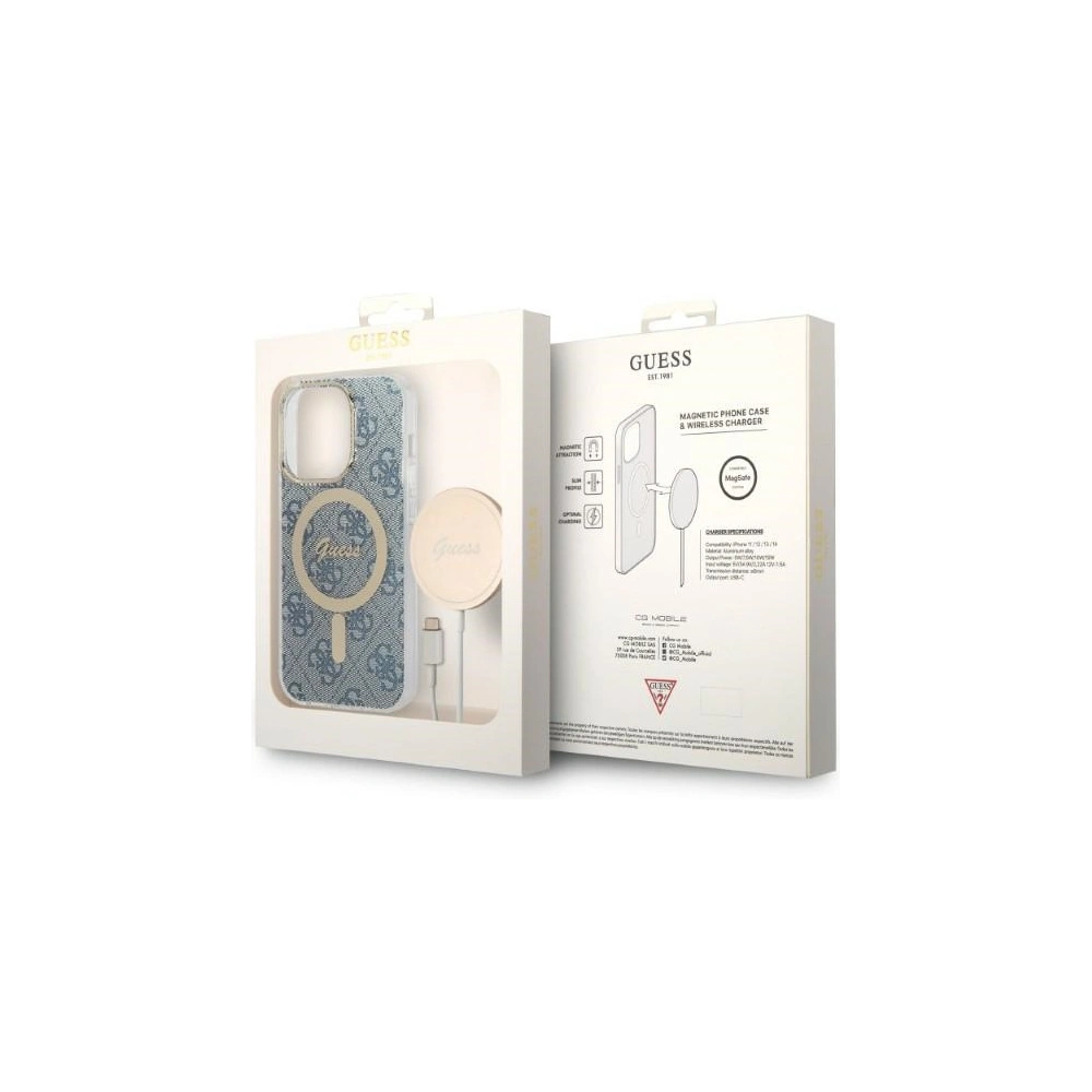 Hurtownia GSM - Sada Guess pouzdro + bezdrátová nabíječka GUBPP14LH4EACSB Apple iPhone 14 Pro modrá/blue hard case 4G Print MagSafe - GUE2291 - {ean13} - Hurt