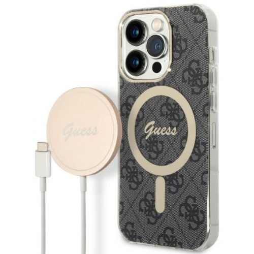 Guess Distributor - 3666339102838 - GUE2292 - Guess GUBPP14LH4EACSK Case + Wireless Charger Apple iPhone 14 Pro black hard case 4G Print MagSafe - B2B homescreen