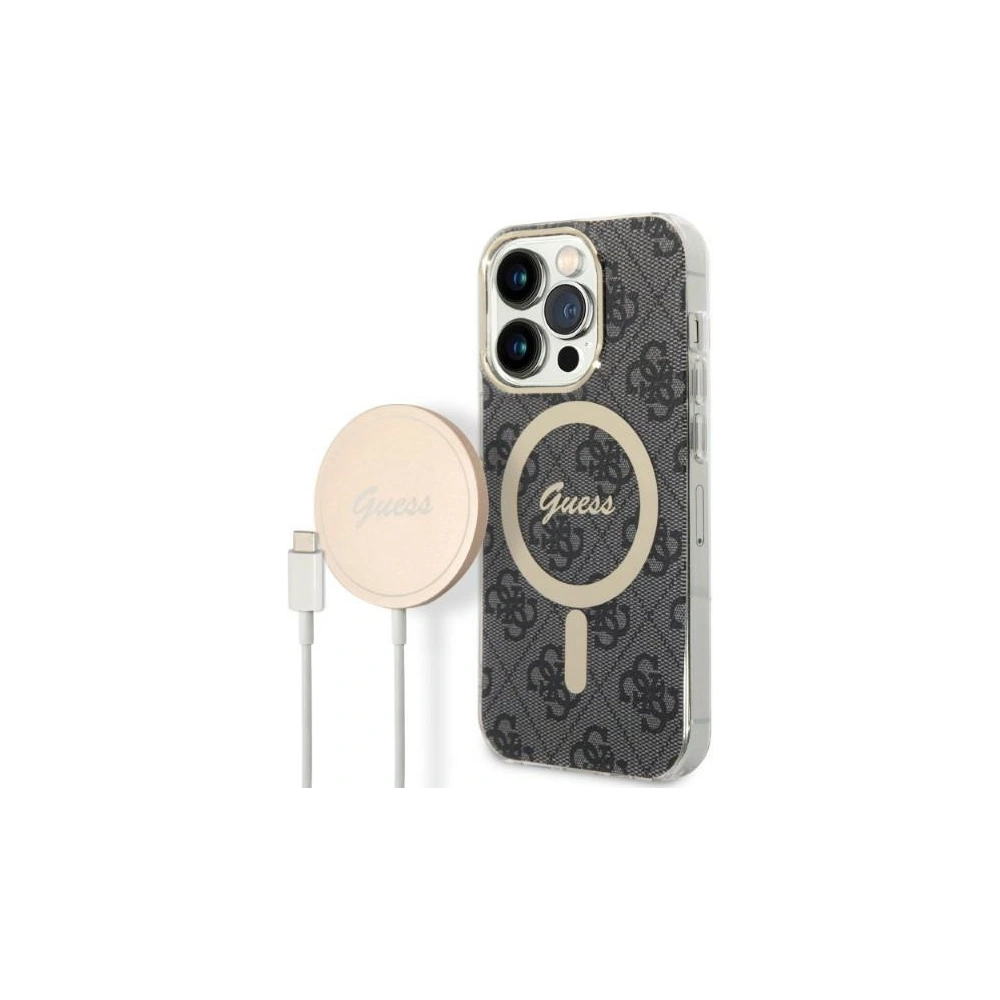 Hurtownia GSM - Set Guess husă + încărcător wireless GUBPP14LH4EACSK Apple iPhone 14 Pro negru/black hard case 4G Print MagSafe - GUE2292 - {ean13} - Hurt