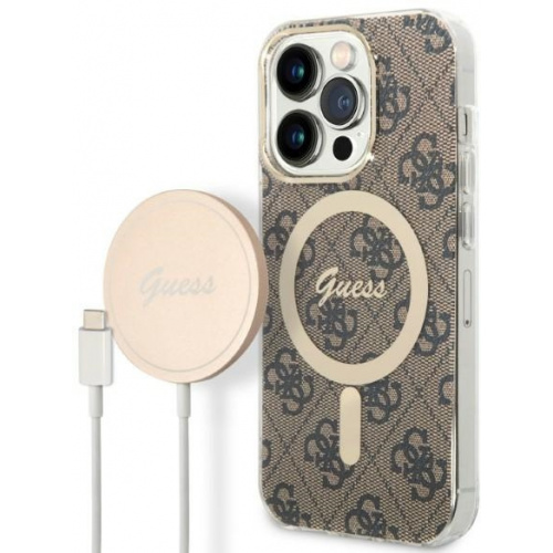 Guess Distributor - 3666339102913 - GUE2294 - Guess GUBPP14LH4EACSW Case + Wireless Charger Apple iPhone 14 Pro brown hard case 4G Print MagSafe - B2B homescreen