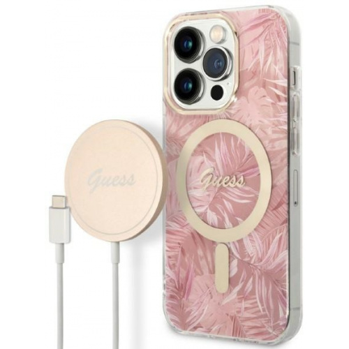 Guess Distributor - 3666339103347 - GUE2296 - Guess GUBPP14LHJEACSP Case + Wireless Charger Apple iPhone 14 Pro pink hard case Jungle MagSafe - B2B homescreen