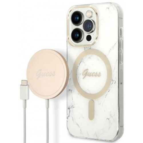 Guess Distributor - 3666339103200 - GUE2297 - Guess GUBPP14LHMEACSH Case + Wireless Charger Apple iPhone 14 Pro white hard case Marble MagSafe - B2B homescreen