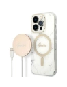 Zestaw Guess tok + vezeték nélküli töltő GUBPP14LHMEACSH Apple iPhone 14 Pro fehér/white kemény tok Marble MagSafe