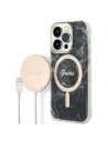 Set Guess Case + drahtloses Ladegerät GUBPP14LHMEACSK für Apple iPhone 14 Pro schwarz/hartes Gehäuse Marmor MagSafe