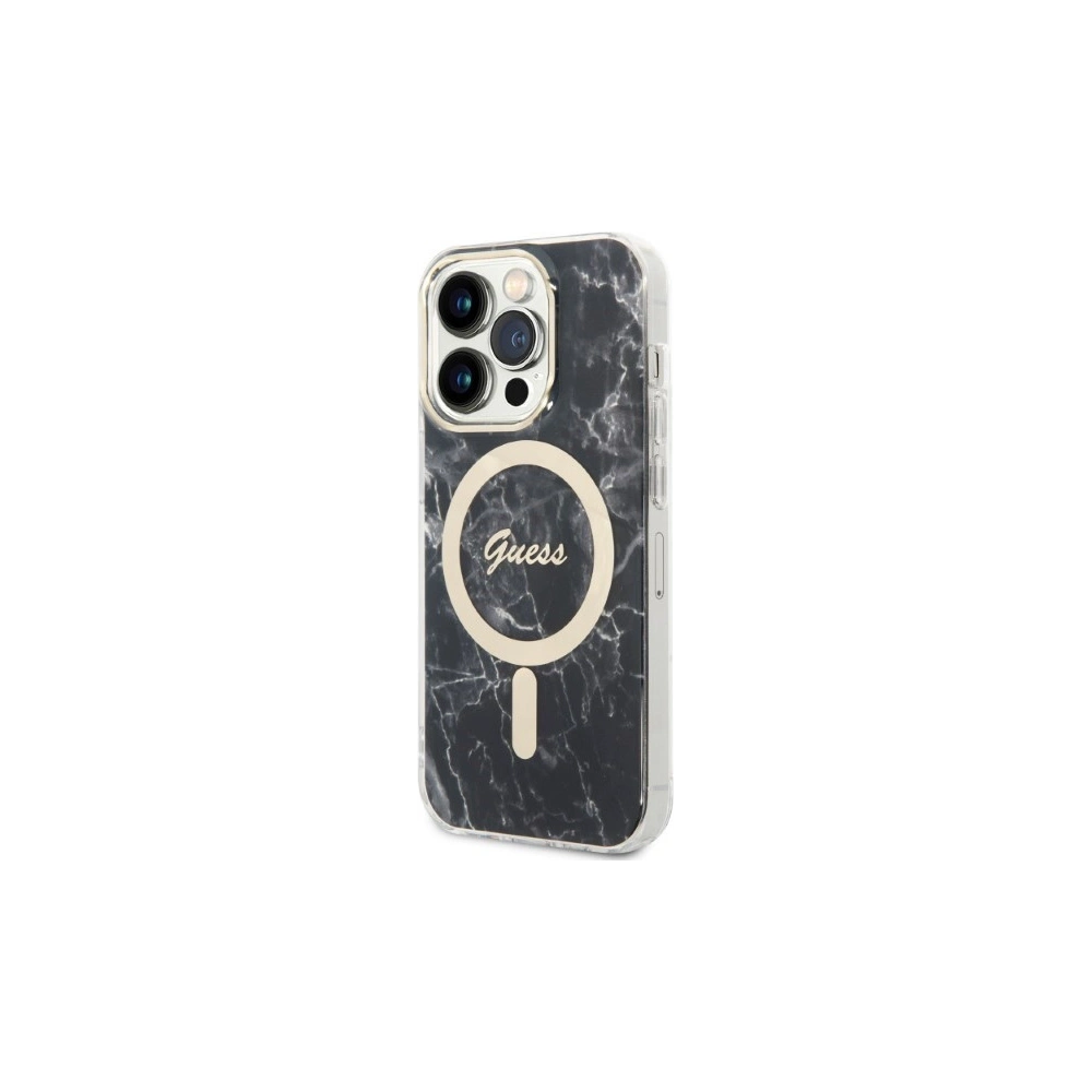 Hurtownia GSM - Zestaw Guess tok + vezeték nélküli töltő GUBPP14LHMEACSK Apple iPhone 14 Pro fekete/black kemény tok Marble MagSafe - GUE2298 - {ean13} - Hurt