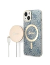Zestaw Guess tok + vezeték nélküli töltő GUBPP14SH4EACSB Apple iPhone 14 kék/hard case 4G Print MagSafe