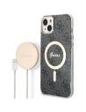 Sada Guess pouzdro + bezdrátová nabíječka GUBPP14SH4EACSK Apple iPhone 14 černá/black hard case 4G Print MagSafe