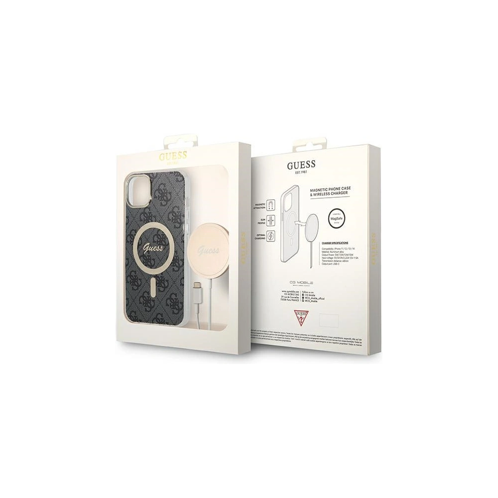 Hurtownia GSM - Sada Guess pouzdro + bezdrátová nabíječka GUBPP14SH4EACSK Apple iPhone 14 černá/black hard case 4G Print MagSafe - GUE2306 - {ean13} - Hurt