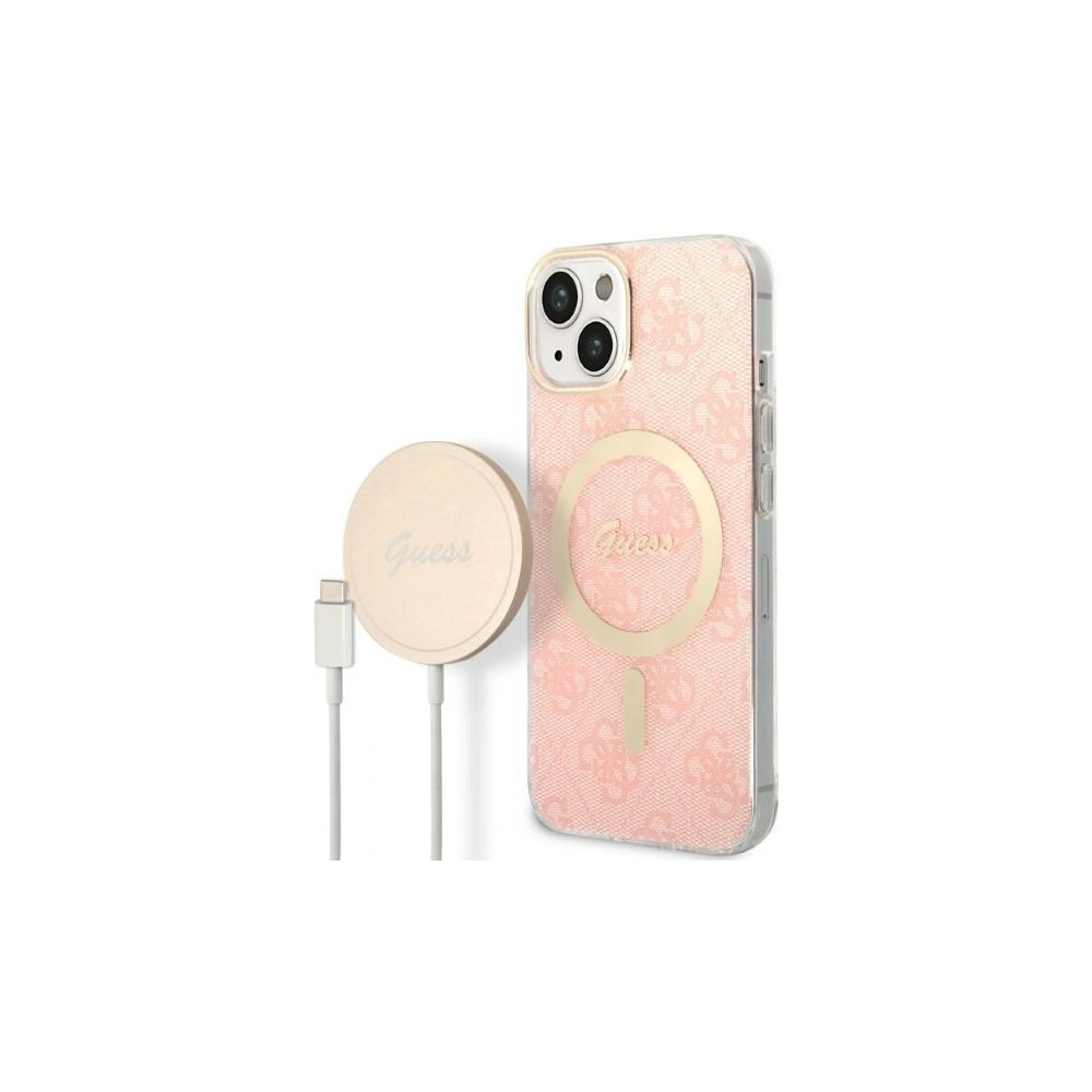 Hurtownia GSM - Sada Guess pouzdro + bezdrátová nabíječka GUBPP14SH4EACSP Apple iPhone 14 růžový/pink hard case 4G Print MagSafe - GUE2307 - {ean13} - Hurt