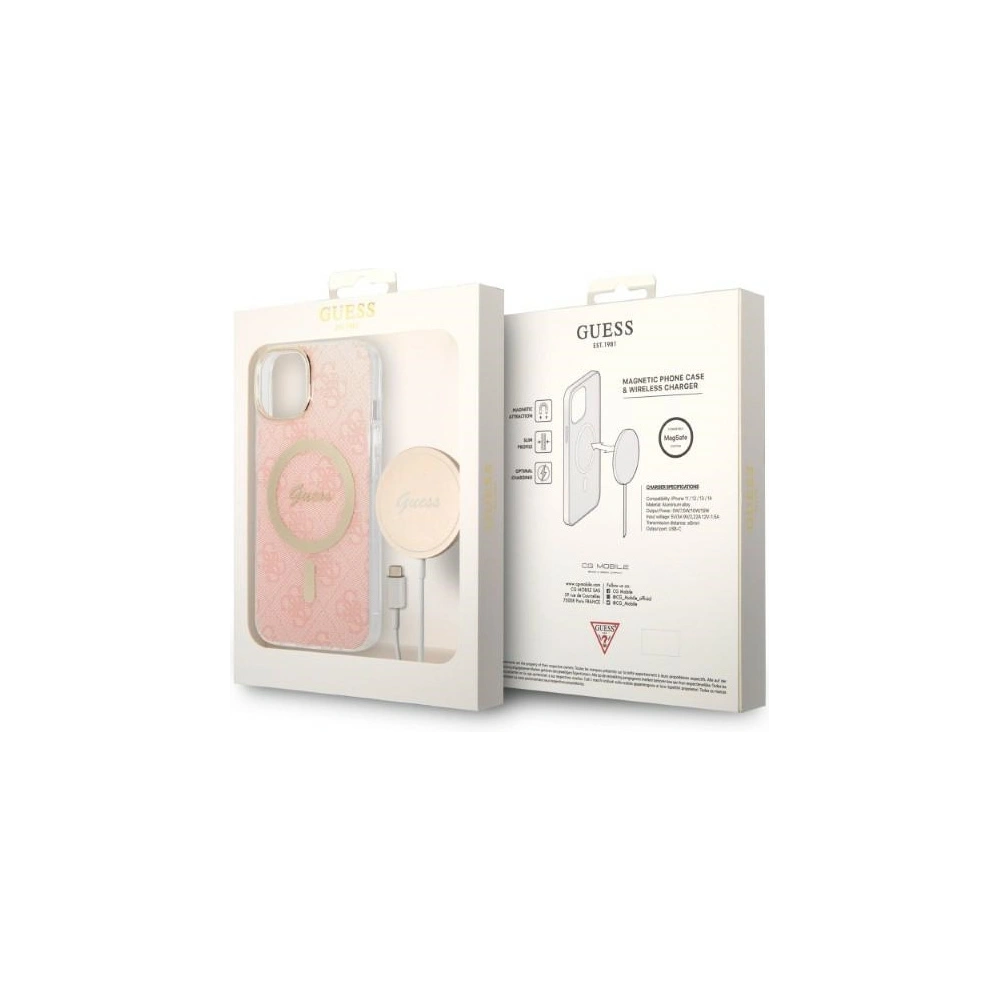 Hurtownia GSM - Sada Guess pouzdro + bezdrátová nabíječka GUBPP14SH4EACSP Apple iPhone 14 růžový/pink hard case 4G Print MagSafe - GUE2307 - {ean13} - Hurt