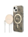 Zestaw Guess tok + vezeték nélküli töltő GUBPP14SH4EACSW Apple iPhone 14 barna/brown kemény tok 4G Print MagSafe