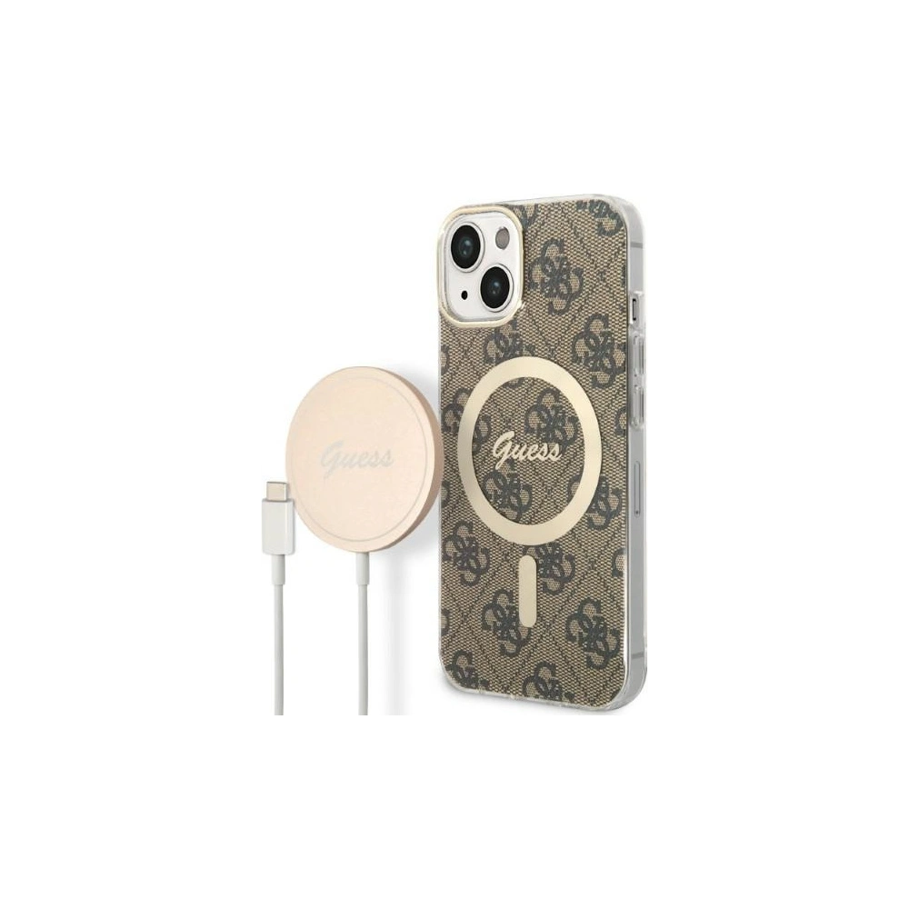 Hurtownia GSM - Sada Guess pouzdro + bezdrátová nabíječka GUBPP14SH4EACSW Apple iPhone 14 hnědý/brown tvrdý obal 4G Print MagSafe - GUE2308 - {ean13} - Hurt