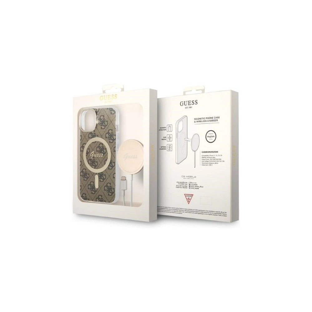 Hurtownia GSM - Sada Guess pouzdro + bezdrátová nabíječka GUBPP14SH4EACSW Apple iPhone 14 hnědý/brown tvrdý obal 4G Print MagSafe - GUE2308 - {ean13} - Hurt
