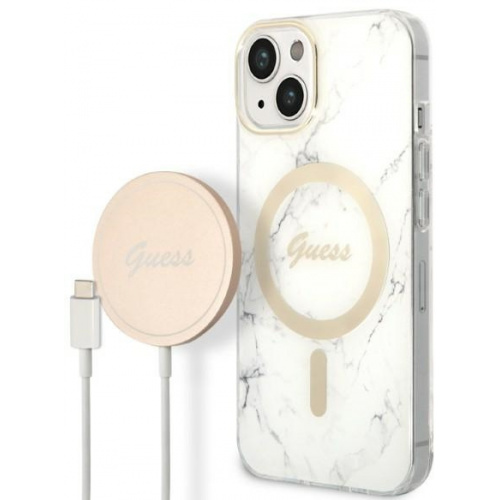 Guess Distributor - 3666339103187 - GUE2309 - Guess GUBPP14SHMEACSH Case + Wireless Charger Apple iPhone 14 white hard case Marble MagSafe - B2B homescreen