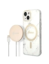 Sada Guess pouzdro + bezdrátová nabíječka GUBPP14SHMEACSH Apple iPhone 14 bílá/white hard case Marble MagSafe