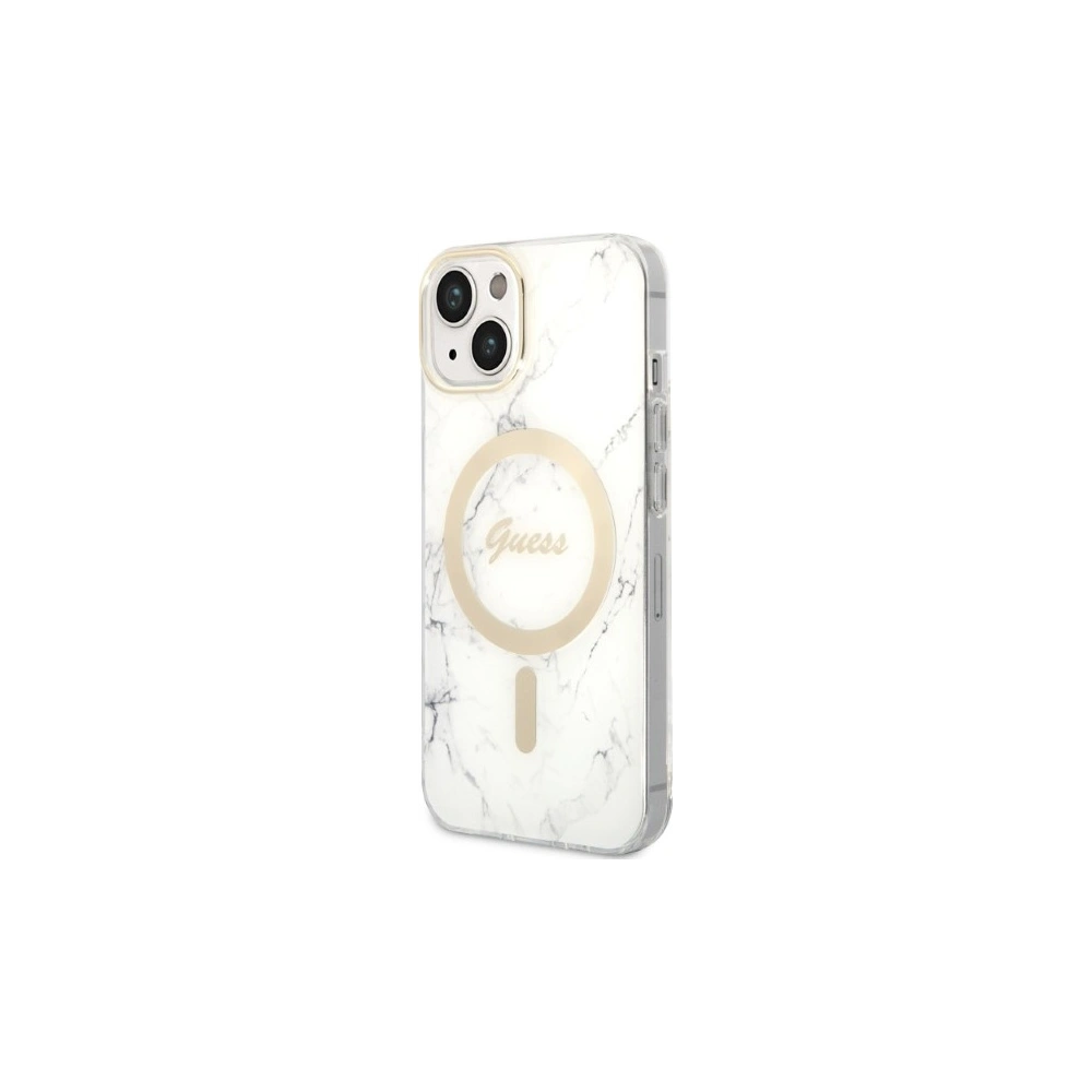 Hurtownia GSM - Set Guess husă + încărcător wireless GUBPP14SHMEACSH Apple iPhone 14 alb/white hard case Marble MagSafe - GUE2309 - {ean13} - Hurt