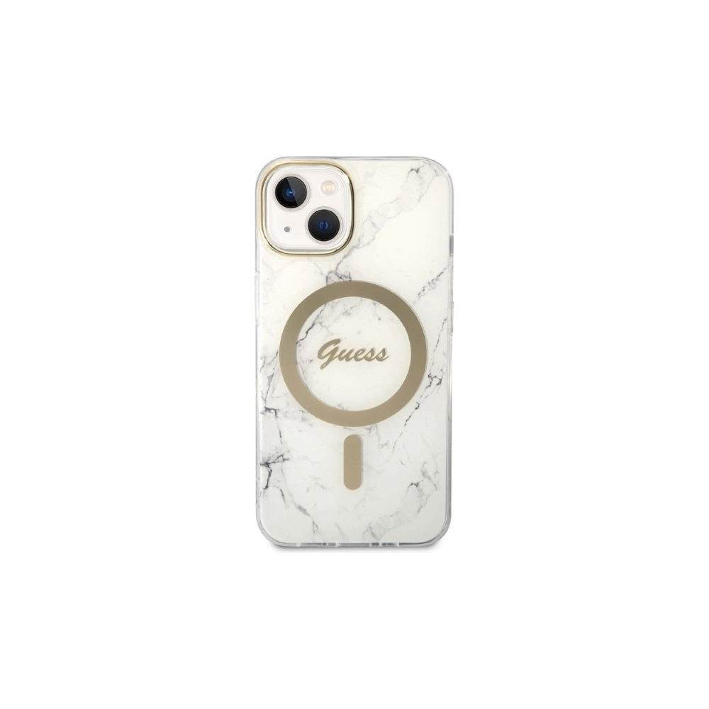 Hurtownia GSM - Set Guess husă + încărcător wireless GUBPP14SHMEACSH Apple iPhone 14 alb/white hard case Marble MagSafe - GUE2309 - {ean13} - Hurt