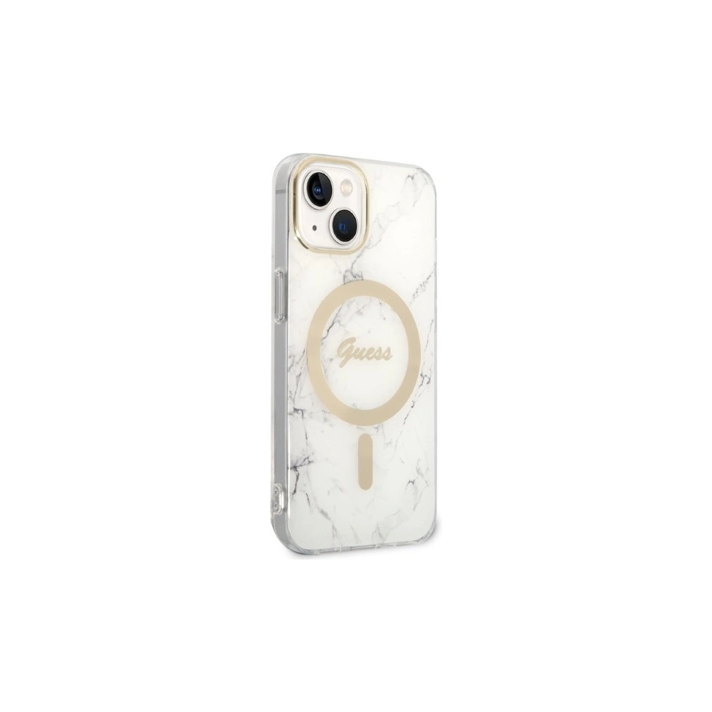 Hurtownia GSM - Sada Guess pouzdro + bezdrátová nabíječka GUBPP14SHMEACSH Apple iPhone 14 bílá/white hard case Marble MagSafe - GUE2309 - {ean13} - Hurt