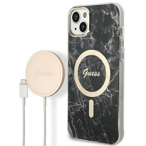 Guess Distributor - 3666339103118 - GUE2310 - Guess GUBPP14SHMEACSK Case + Wireless Charger Apple iPhone 14 black hard case Marble MagSafe - B2B homescreen