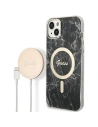 Set Guess husă + încărcător wireless GUBPP14SHMEACSK Apple iPhone 14 negru/black hard case Marble MagSafe